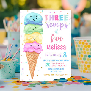 Invitation Pastel Ice Cream Trois Scoops de Fun Anniversaire