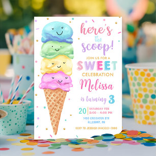 Invitation Pastel Ice Cream Voici l'anniversaire de Scoop