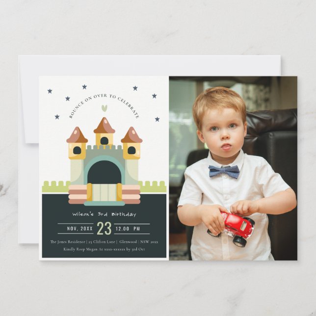Invitation Pastel Jumping Castle Jump Photo Anniversaire de e (Devant)