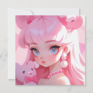 Invitation Pastel Kawaii Anime Girl Portrait