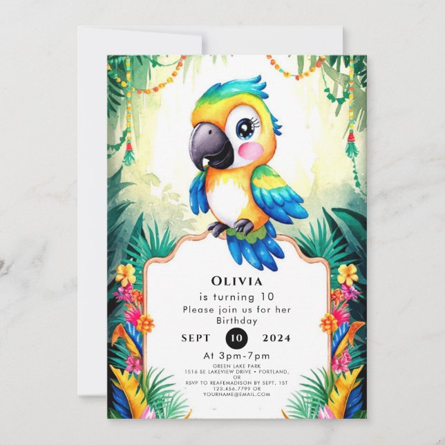 Invitation Pastel Kids Parrot Anniversaire (Devant)