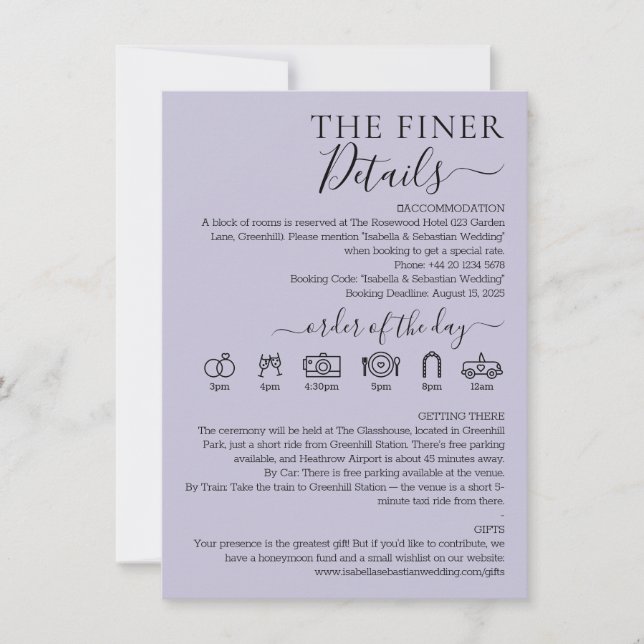 Invitation Pastel Lavender Lilac Wedding Finer Details (Devant)