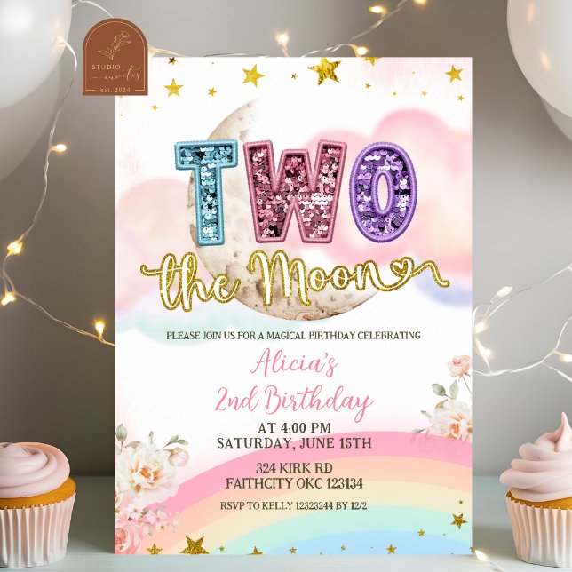 Invitation Pastel Magical Two The Moon Birthday (Créateur téléchargé)