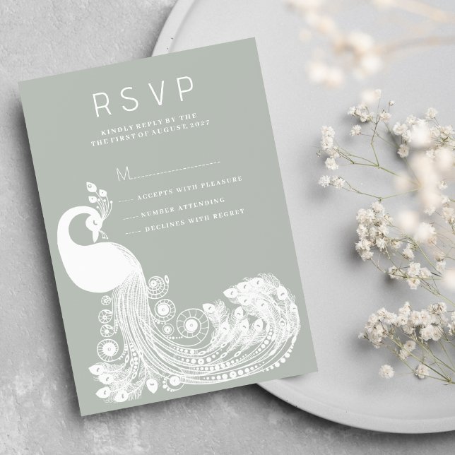 Invitation Pastel menthe blanc paon royal élégant RSVP (Pastel mint white royal peacock elegant RSVP )