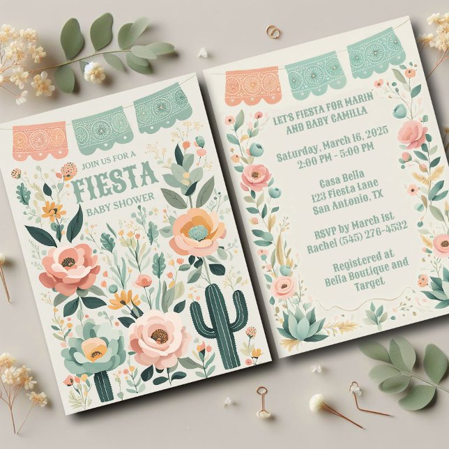 Invitation Pastel Mexican Fiesta Baby shower (Soft pastels and festive florals make this Mexican fiesta invitation perfect for a baby shower!)