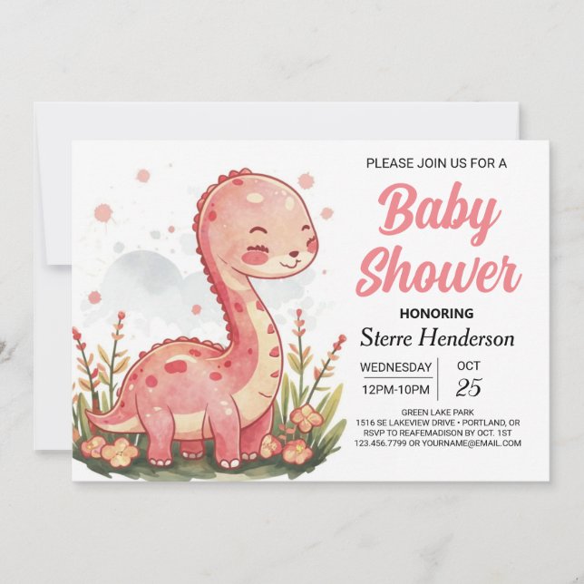 Invitation Pastel moderne Printable Dinosaur Baby shower fill (Devant)