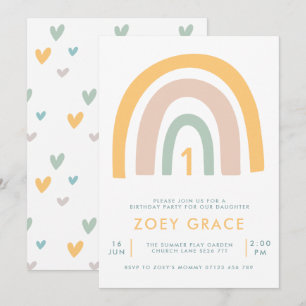 Invitation Pastel moderne Rainbow Girl's premier anniversaire