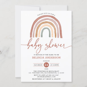 Invitation Pastel Musique Boho Rainbow Baby shower Invit