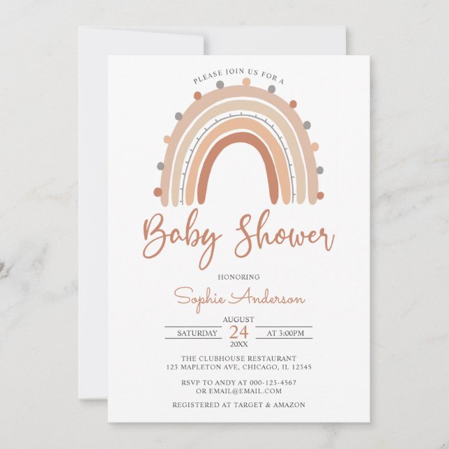 Invitation Pastel Musique Boho Rainbow Baby shower Invita (Devant)