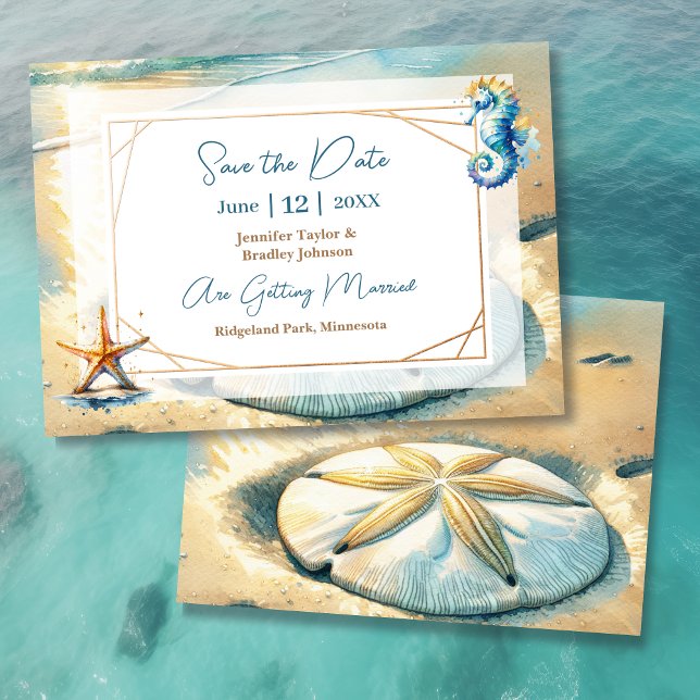 Invitation Pastel Ocean Sand dollar mariage Enregistrer la da (Créateur téléchargé)