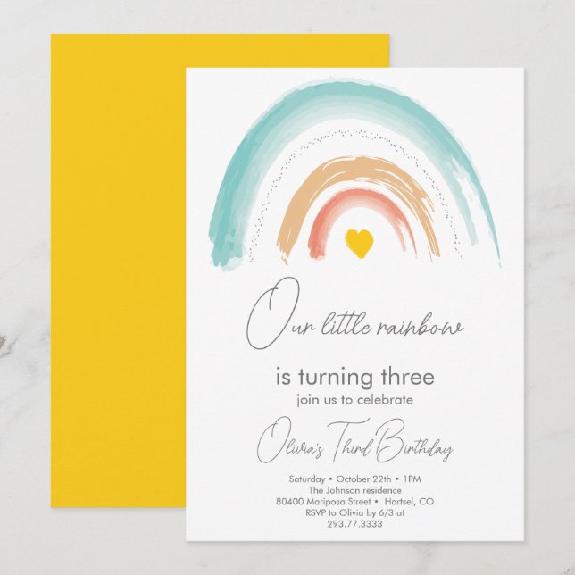 Invitation Pastel Our Little Rainbow Anniversaire Party (Devant / Derrière)