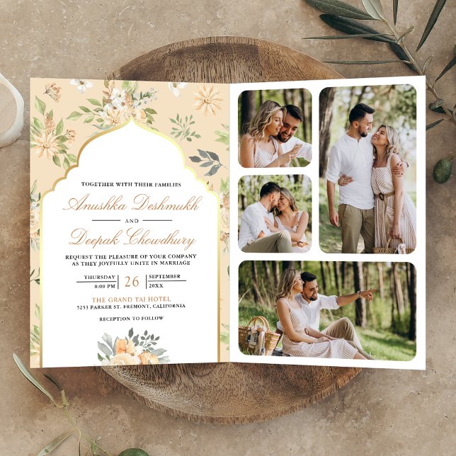 Invitation Pastel Peach Floral QR Code Mariage indien (Créateur téléchargé)