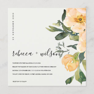 INVITATION PASTEL PEACH PEONY FLORAL WATERCOLOR MARIAGE