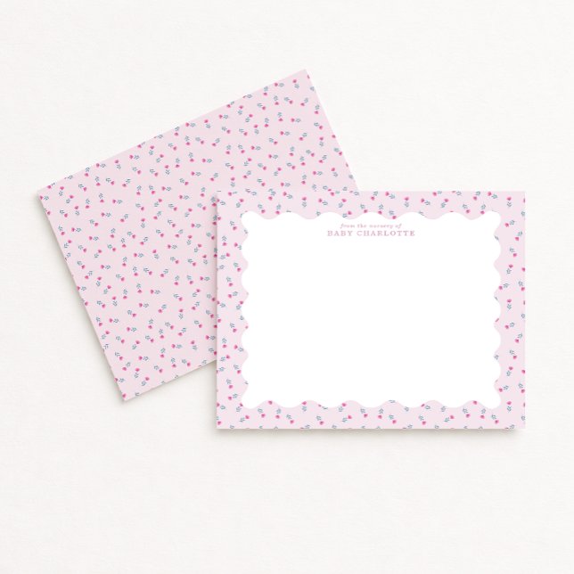 Invitation Pastel Pink Baby Floral Wavy Border Note Card (Créateur téléchargé)