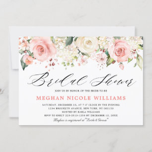 Invitation Pastel Pink Blush Rose Fête des mariées florale