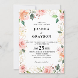 Invitation Pastel Pink Blush Rose Floral Mariage botanique