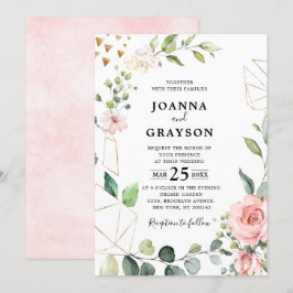 Invitation Pastel Pink Blush Rose Floral Mariage botanique
