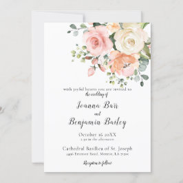 Invitation Pastel Pink Blush Rose Floral Mariage botanique