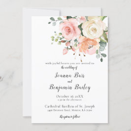 Invitation Pastel Pink Blush Rose Floral Mariage botanique