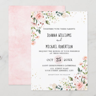 Invitation Pastel Pink Blush Rose Floral Mariage botanique