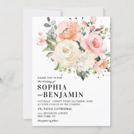 Invitation Pastel Pink Blush Rose Floral Mariage botanique