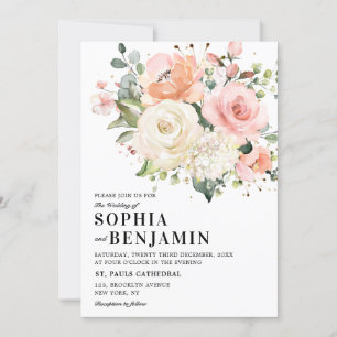 Invitation Pastel Pink Blush Rose Floral Mariage botanique