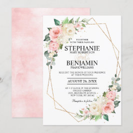Invitation Pastel Pink Blush Rose Floral Mariage géométrique