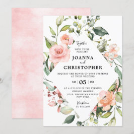 Invitation Pastel Pink Blush Rose Floral Mariage géométrique