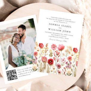 Invitation Pastel Pink Boho Fleur sauvage code QR Mariage Pho