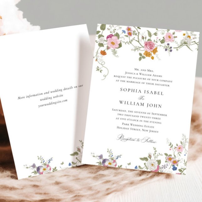 Invitation Pastel Pink Boho Floral Fleur sauvage Mariage (Créateur téléchargé)