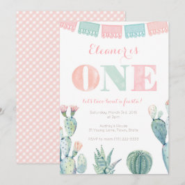 Invitation Pastel Pink Cactus 1er Anniversaire Fête