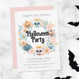 Invitation Pastel Pink Crâne Citrouille mignonne Halloween Pa