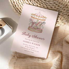 Invitation Pastel Pink Cute Carousel Girl Baby Shower