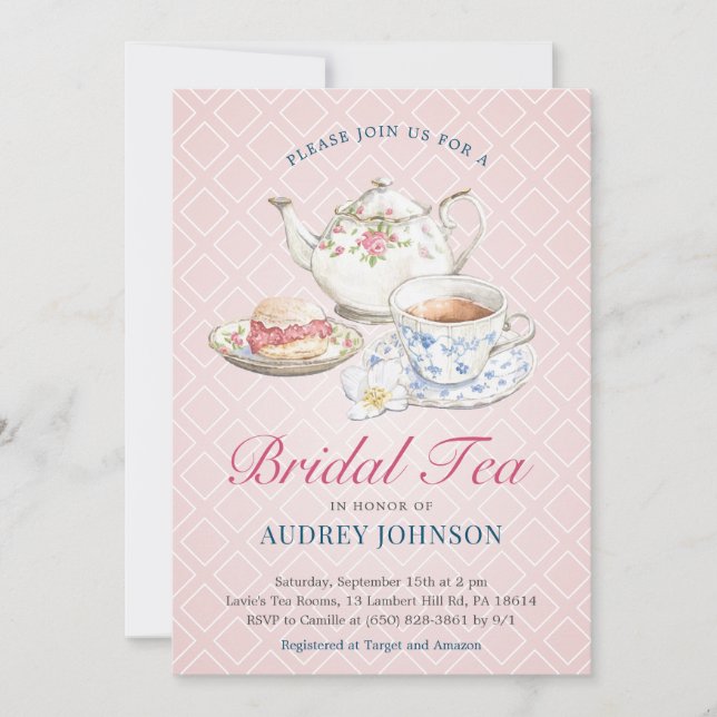 Invitation Pastel Pink Elegant Fête des mariées Classé High T (Devant)
