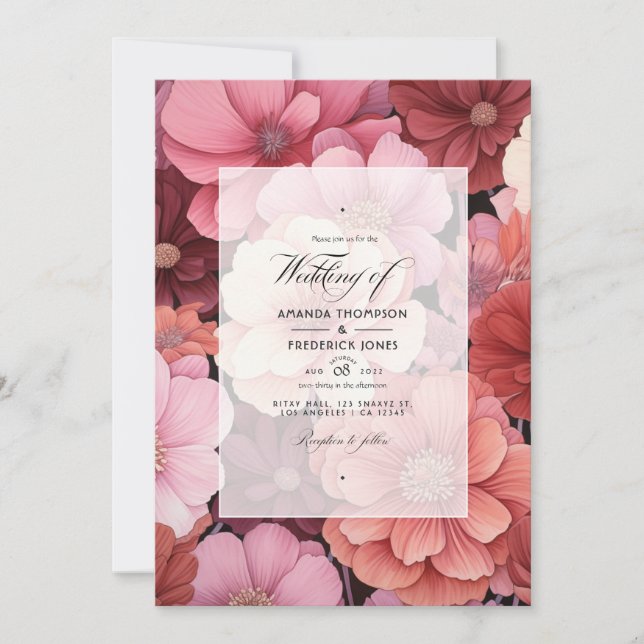 Invitation Pastel Pink et Cèdre Brown Floral Mariage d'été (Devant)