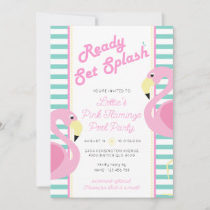 Invitation Pastel Pink Flamant rose Pool Party Anniversaire
