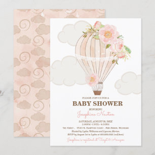 Invitation Pastel Pink Hot Air Balloon Girl Baby shower