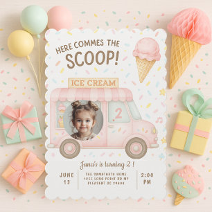 Invitation Pastel Pink Ice Cream Camion Photo Anniversaire