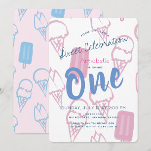 Invitation Pastel Pink Ice Cream Girl 1er anniversaire