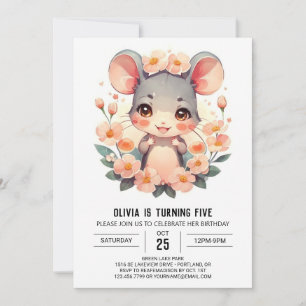 Invitation Pastel Pink Mouse Anniversaire