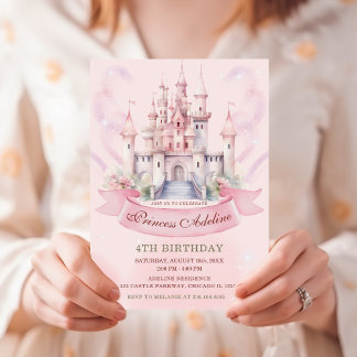 Invitation Pastel Pink Princess Château Royal 4e anniversaire