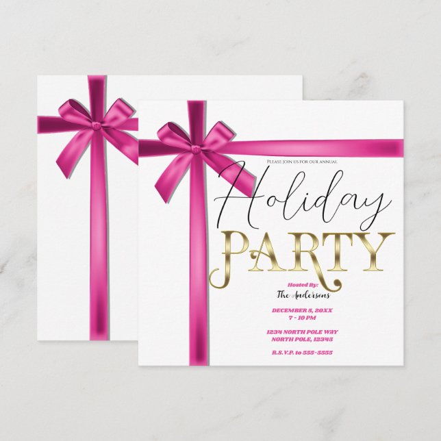 Invitation Pastel Pink Satin Ribbon Bow Noël (Devant / Derrière)