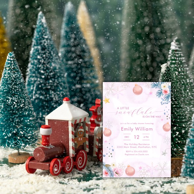 Invitation Pastel Pink Snowflake Floral Winter Baby Shower (Pastel Pink Snowflake Floral Winter Baby Shower Invitation)