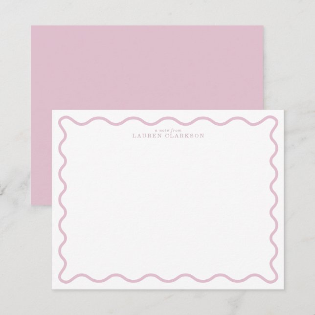 Invitation pastel pink wavy border note card (Devant / Derrière)