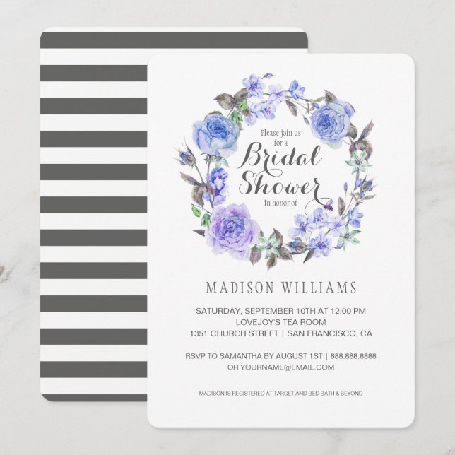 Invitation Pastel Purple Aquarelle Florale | Fête des mariées (Devant / Derrière)