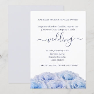 Invitation Pastel Purple Bleu Roses Élégant Mariage Floral