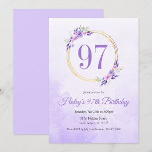 Invitation Pastel Purple Floral Golden Wreath 97e anniversair