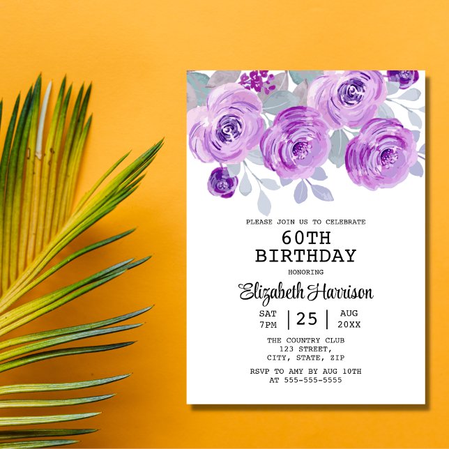 Invitation Pastel Purple Rose Floral Greenery 60e Anniversair (Créateur téléchargé)