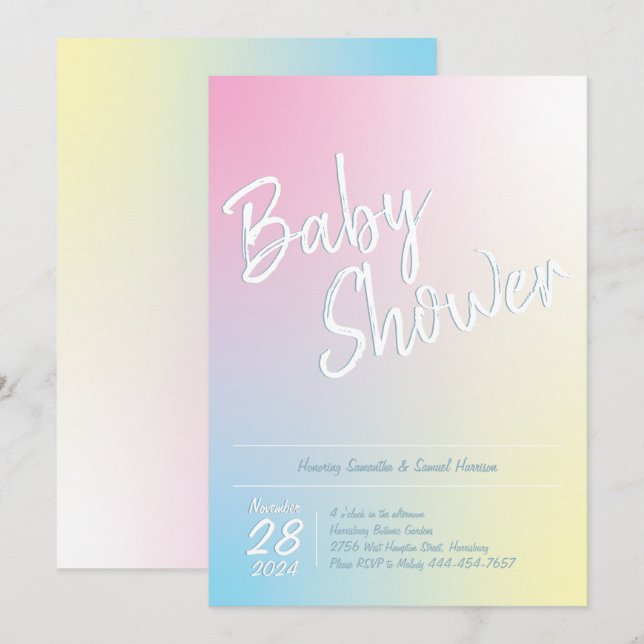 Invitation Pastel Rainbow Baby shower Simple Moderne (Devant / Derrière)