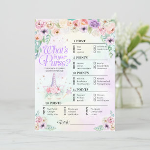 Invitation Pastel Rainbow Baby What's In Your Purse Game Card